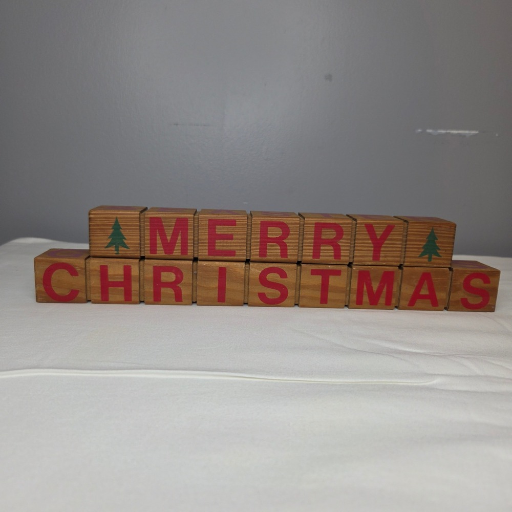 Vtg Style Wooden Multi-Holiday Blocks Xmas Welcome Friends Valentines Easter